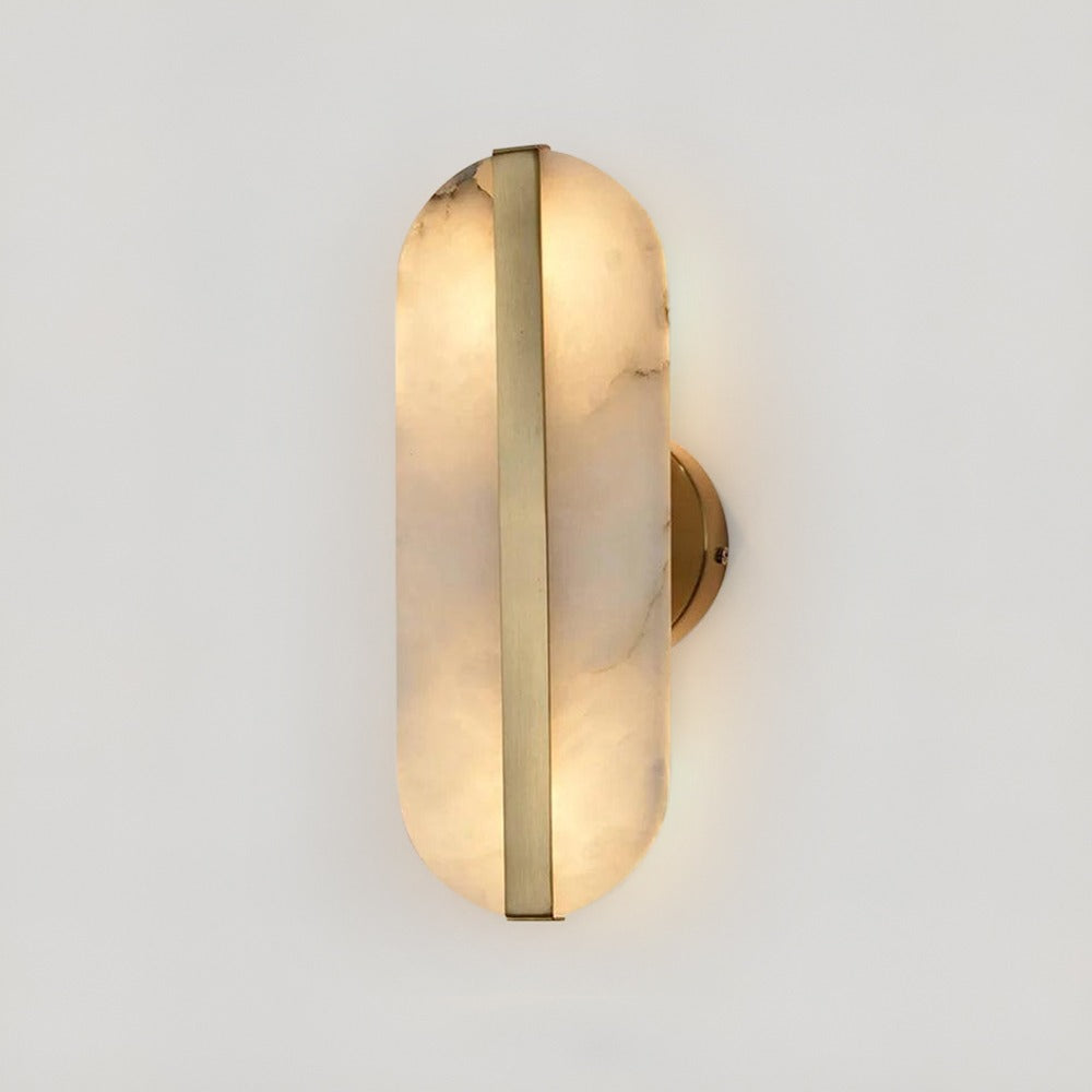 Astrae Alabaster Wall Sconce With Brass Band And Oval Shade