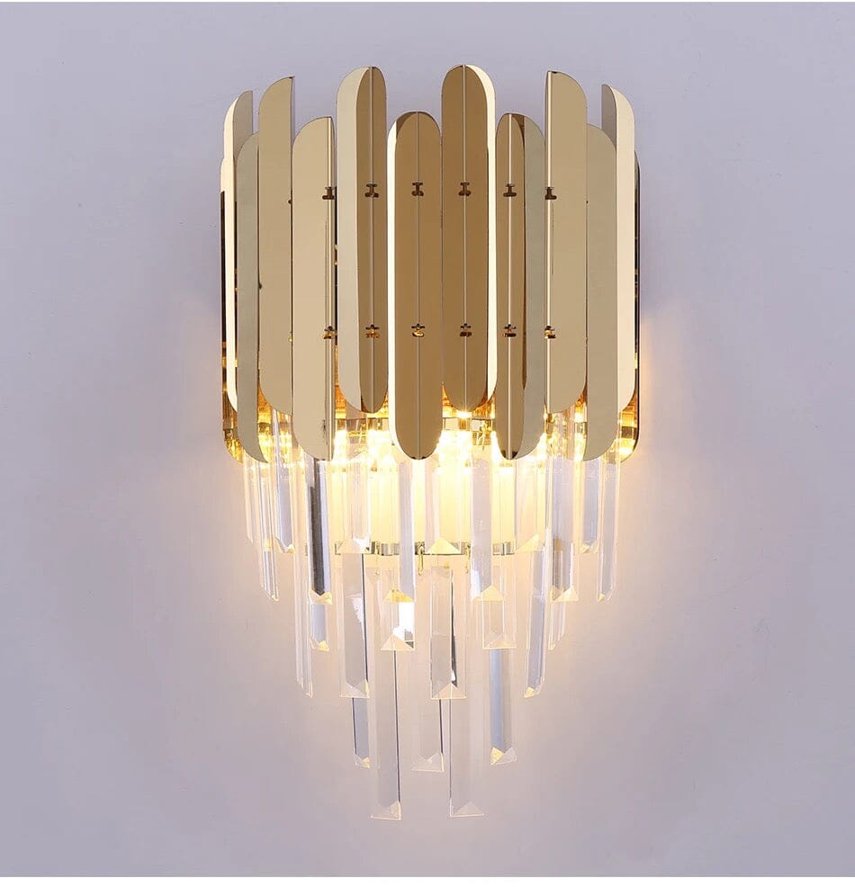Elara Crystal Wall Lamp With Chrome And Gold Finish Dangling Crystal Bars