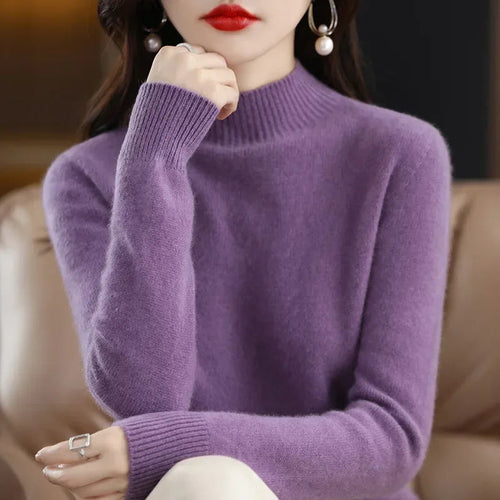 100% Cashmere Minimalist Half Turtleneck Knit Sweater – Soft Warm Basic Pullover for Autumn/Winter 1
