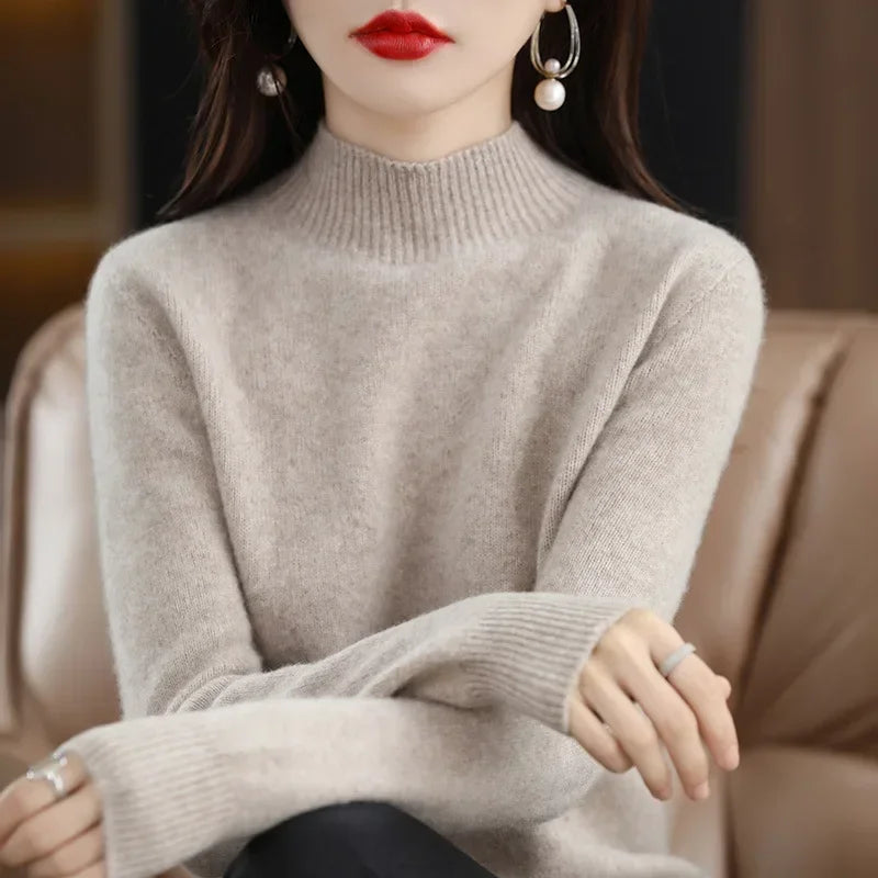 100% Cashmere Minimalist Half Turtleneck Knit Sweater – Soft Warm Basic Pullover for Autumn/Winter 13
