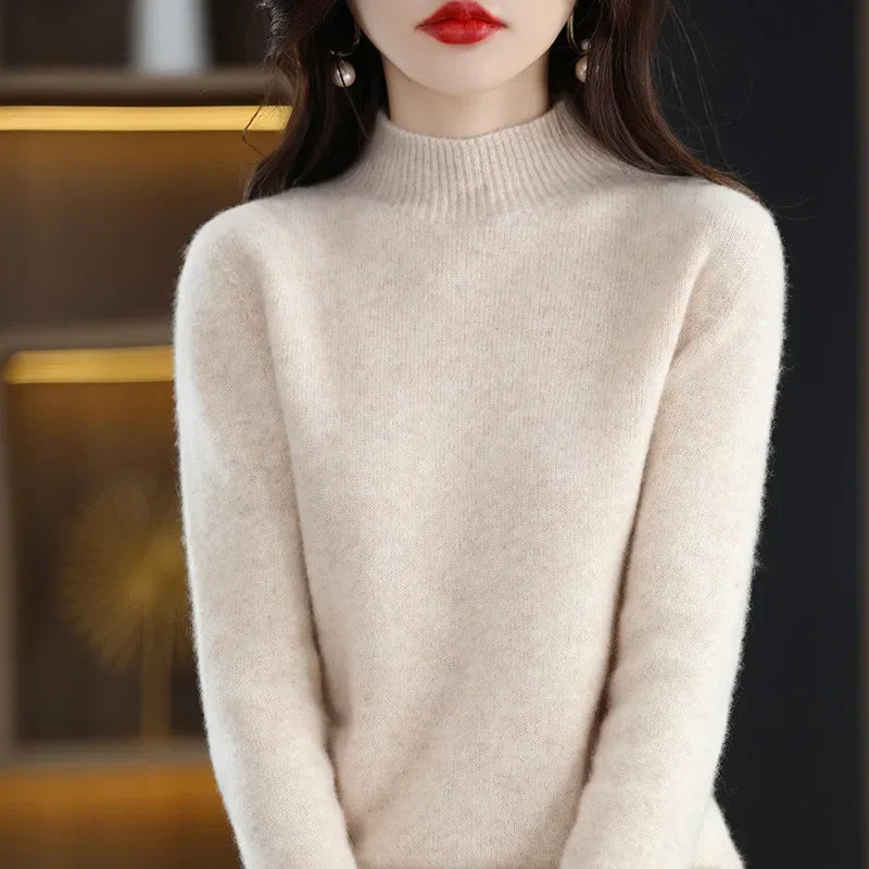 100% Cashmere Minimalist Half Turtleneck Knit Sweater – Soft Warm Basic Pullover for Autumn/Winter 15