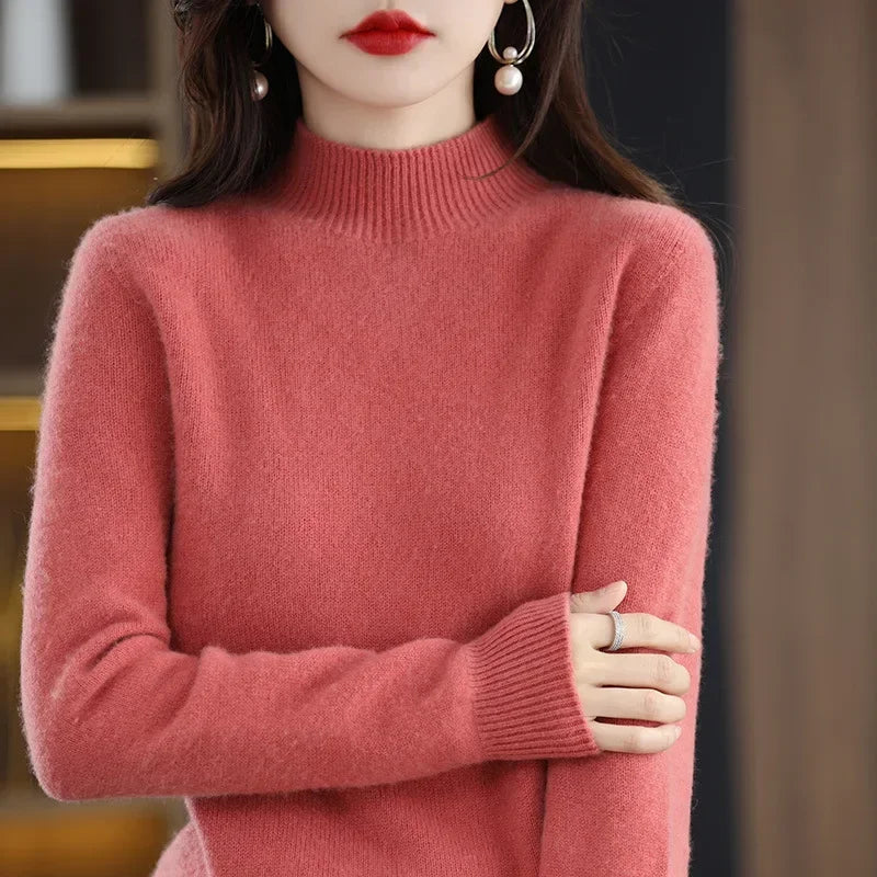 100% Cashmere Minimalist Half Turtleneck Knit Sweater – Soft Warm Basic Pullover for Autumn/Winter 16