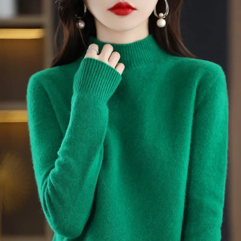 100% Cashmere Minimalist Half Turtleneck Knit Sweater – Soft Warm Basic Pullover for Autumn/Winter 19