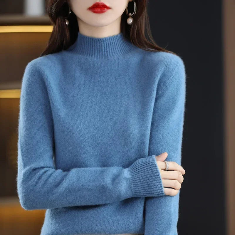 100% Cashmere Minimalist Half Turtleneck Knit Sweater – Soft Warm Basic Pullover for Autumn/Winter 2