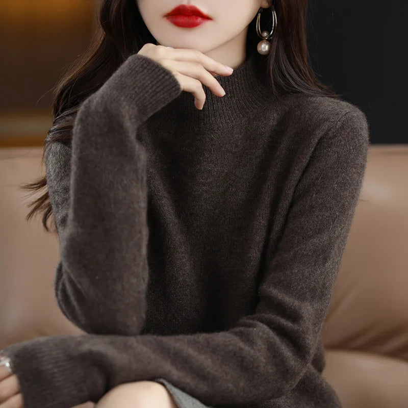 100% Cashmere Minimalist Half Turtleneck Knit Sweater – Soft Warm Basic Pullover for Autumn/Winter 22