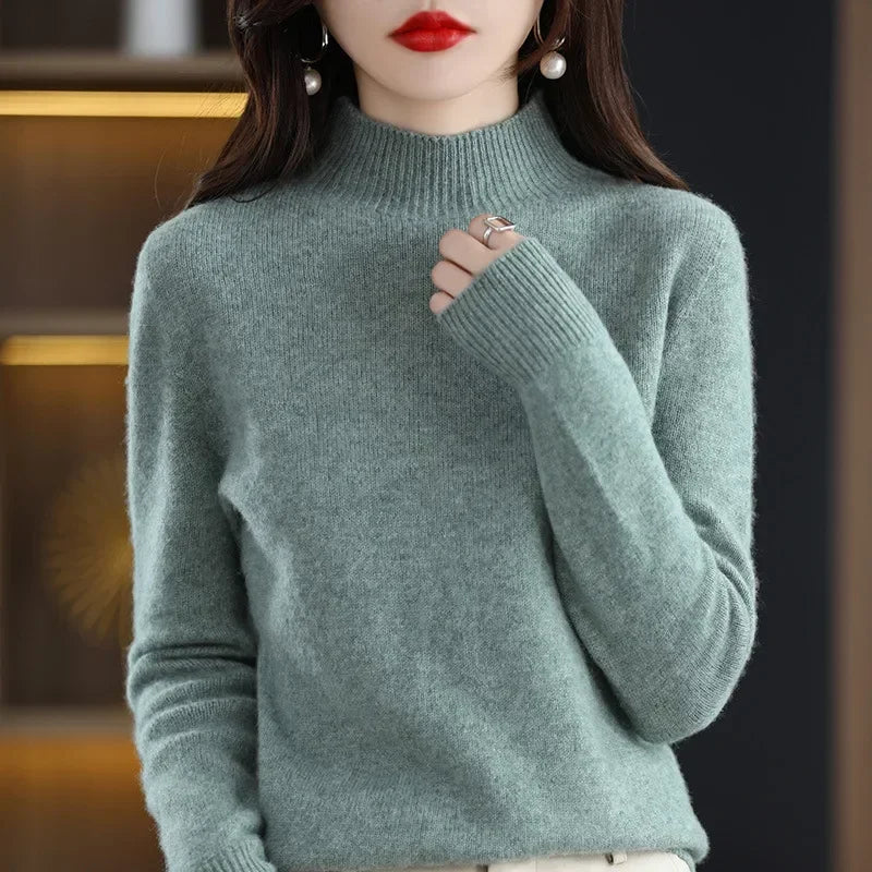 100% Cashmere Minimalist Half Turtleneck Knit Sweater – Soft Warm Basic Pullover for Autumn/Winter 24