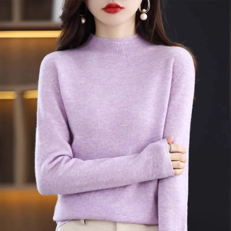 100% Cashmere Minimalist Half Turtleneck Knit Sweater – Soft Warm Basic Pullover for Autumn/Winter 25