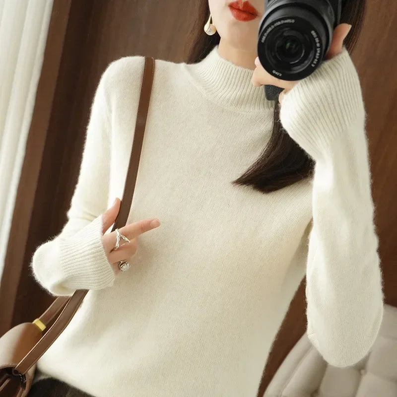 100% Cashmere Minimalist Half Turtleneck Knit Sweater – Soft Warm Basic Pullover for Autumn/Winter 5