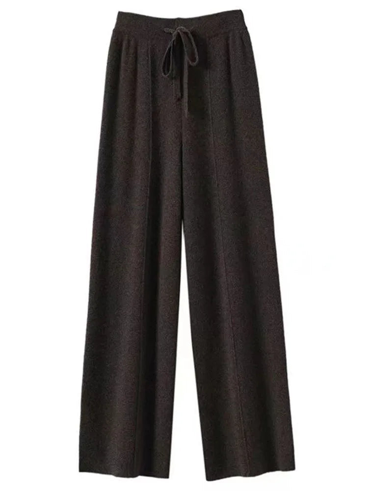 100% Cashmere Wide-Leg Knit Pants - High-Waist Soft Warm Trousers for Effortless Autumn/Winter Style 10