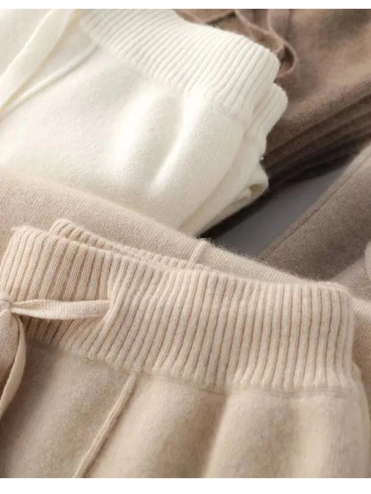 100% Cashmere Wide-Leg Knit Pants - High-Waist Soft Warm Trousers for Effortless Autumn/Winter Style 2