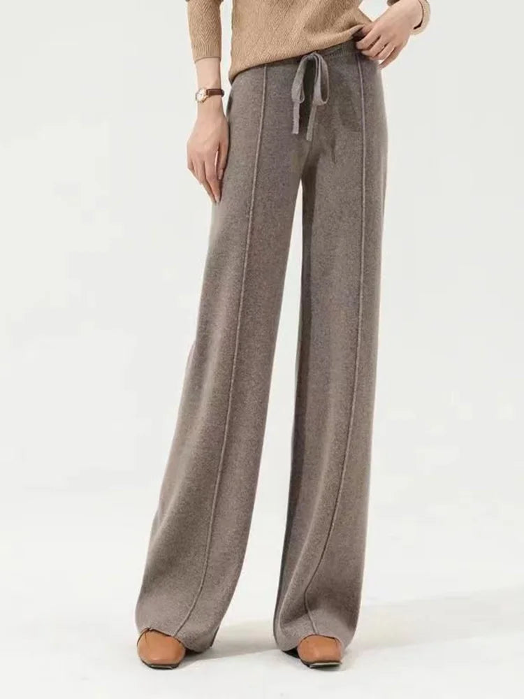 100% Cashmere Wide-Leg Knit Pants - High-Waist Soft Warm Trousers for Effortless Autumn/Winter Style 3