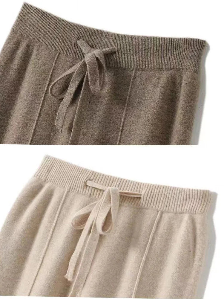 100% Cashmere Wide-Leg Knit Pants - High-Waist Soft Warm Trousers for Effortless Autumn/Winter Style 4