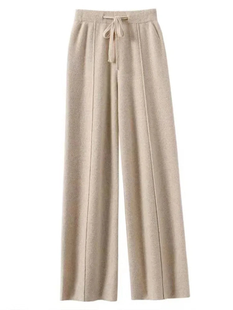 100% Cashmere Wide-Leg Knit Pants - High-Waist Soft Warm Trousers for Effortless Autumn/Winter Style 6