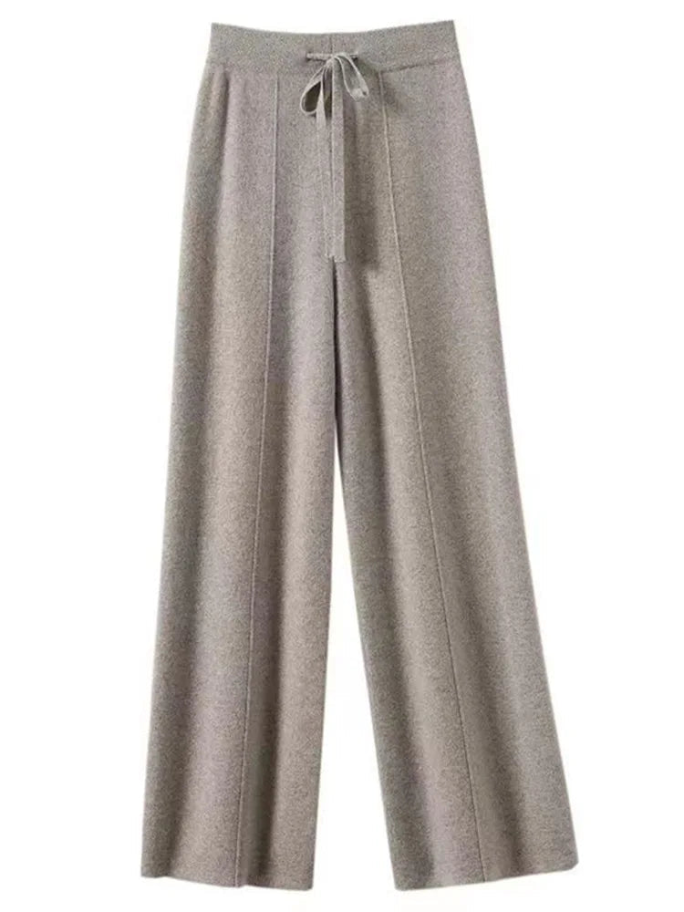 100% Cashmere Wide-Leg Knit Pants - High-Waist Soft Warm Trousers for Effortless Autumn/Winter Style 7