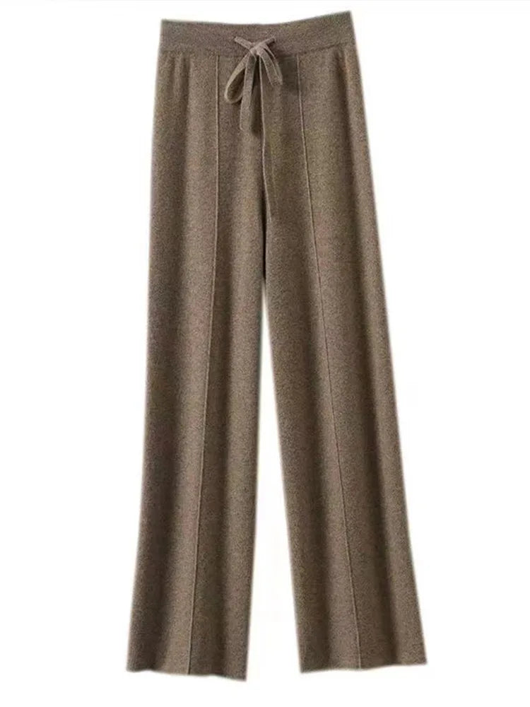 100% Cashmere Wide-Leg Knit Pants - High-Waist Soft Warm Trousers for Effortless Autumn/Winter Style 8