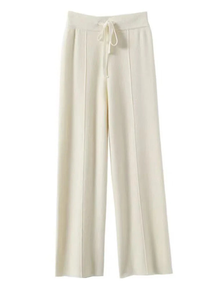 100% Cashmere Wide-Leg Knit Pants - High-Waist Soft Warm Trousers for Effortless Autumn/Winter Style 9