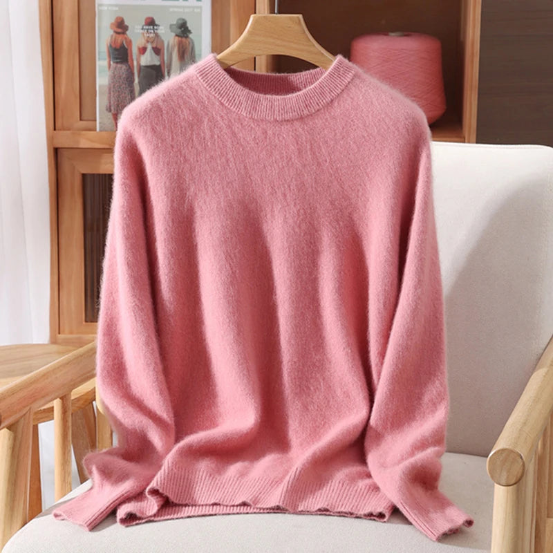 100% Mink Cashmere Sweater for Women – Soft, Warm & Lightweight O-Neck Pullover for Autumn/Winter 17