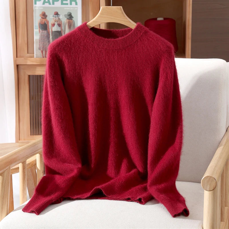 100% Mink Cashmere Sweater for Women – Soft, Warm & Lightweight O-Neck Pullover for Autumn/Winter 18