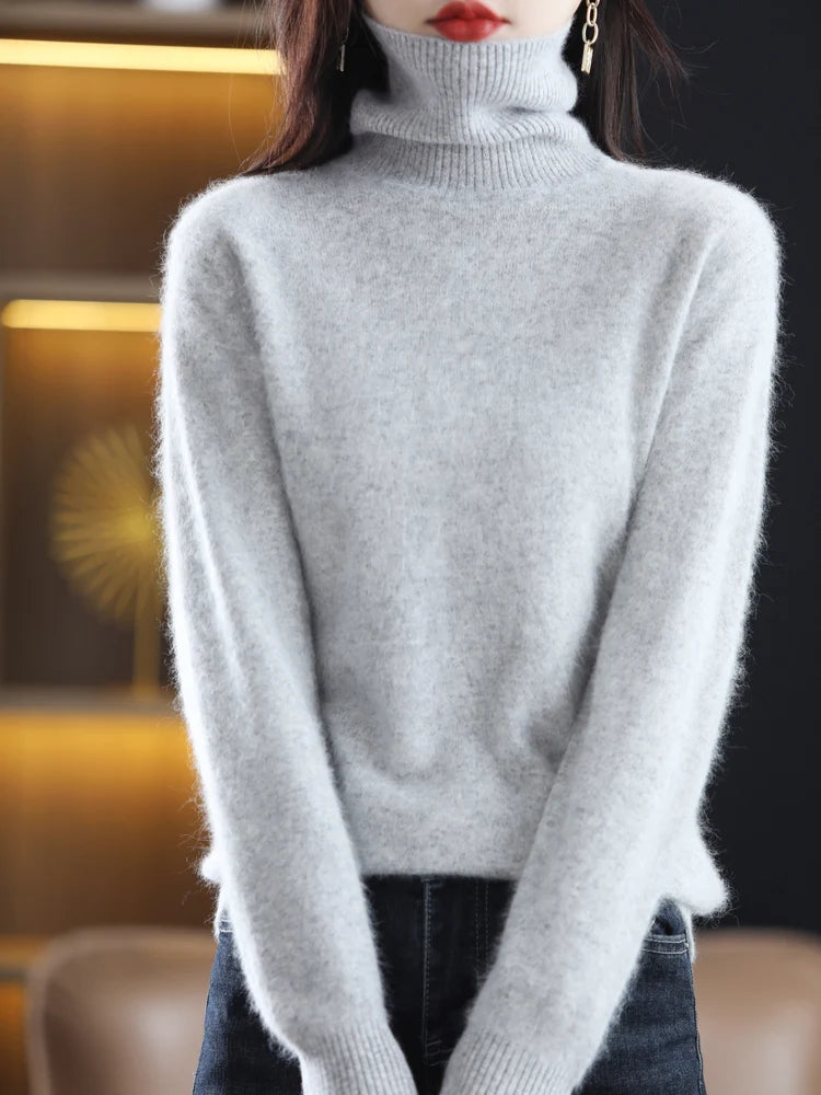 100% Mink Cashmere Turtleneck Sweater - Soft Slim Knit Pullover for Warm Elegant Autumn/Winter Style 1