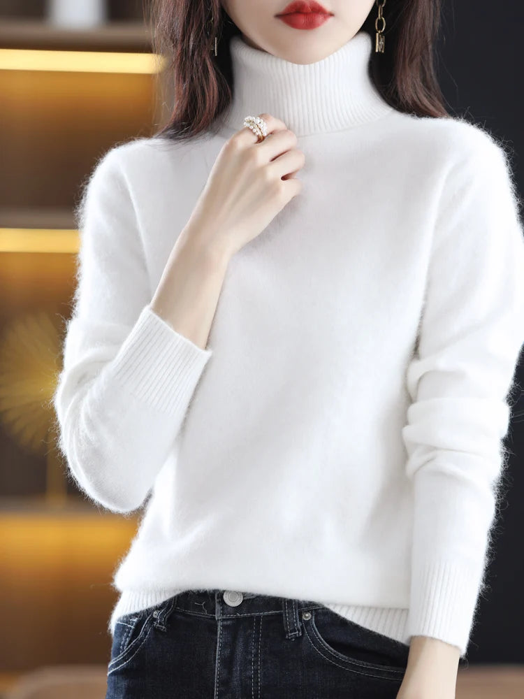 100% Mink Cashmere Turtleneck Sweater - Soft Slim Knit Pullover for Warm Elegant Autumn/Winter Style 10