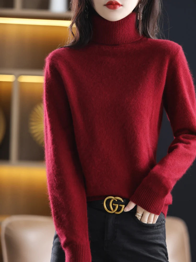 100% Mink Cashmere Turtleneck Sweater - Soft Slim Knit Pullover for Warm Elegant Autumn/Winter Style 11