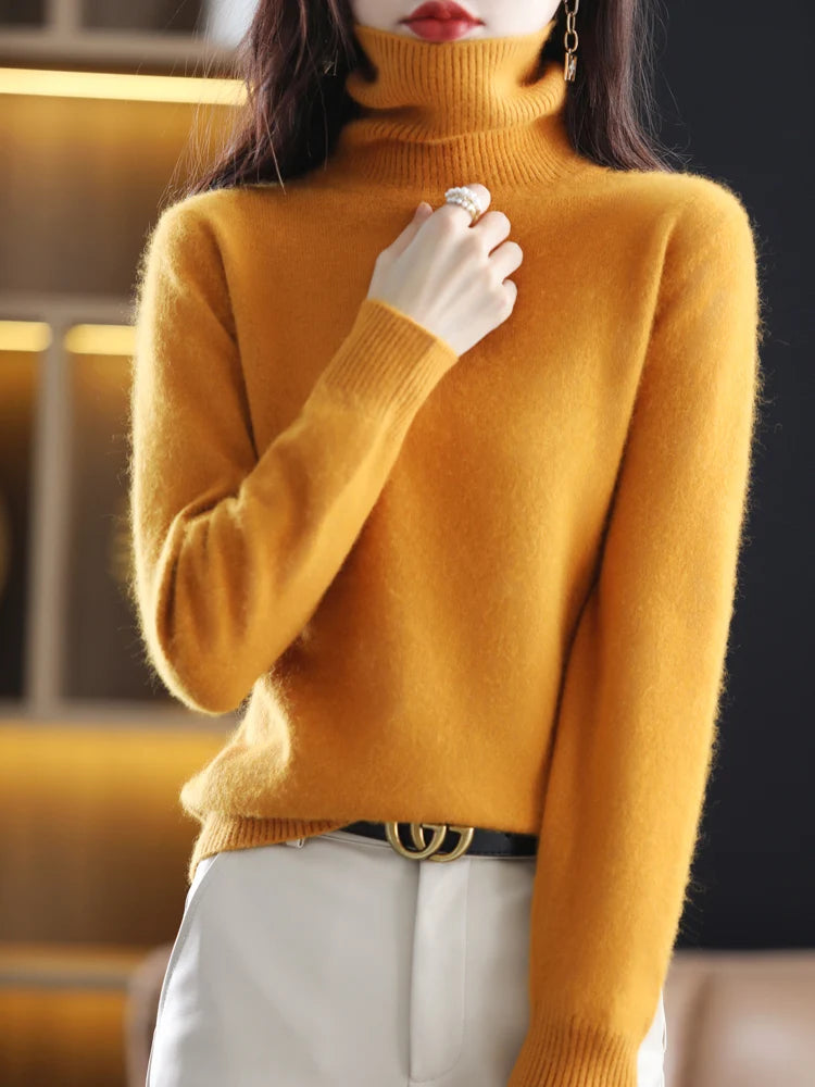 100% Mink Cashmere Turtleneck Sweater - Soft Slim Knit Pullover for Warm Elegant Autumn/Winter Style 12