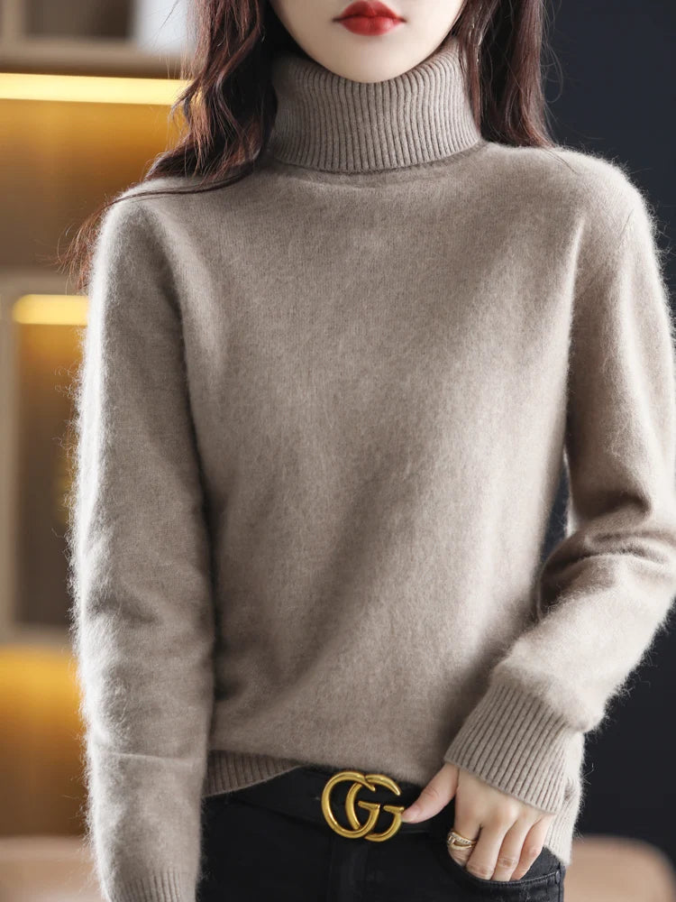 100% Mink Cashmere Turtleneck Sweater - Soft Slim Knit Pullover for Warm Elegant Autumn/Winter Style 14