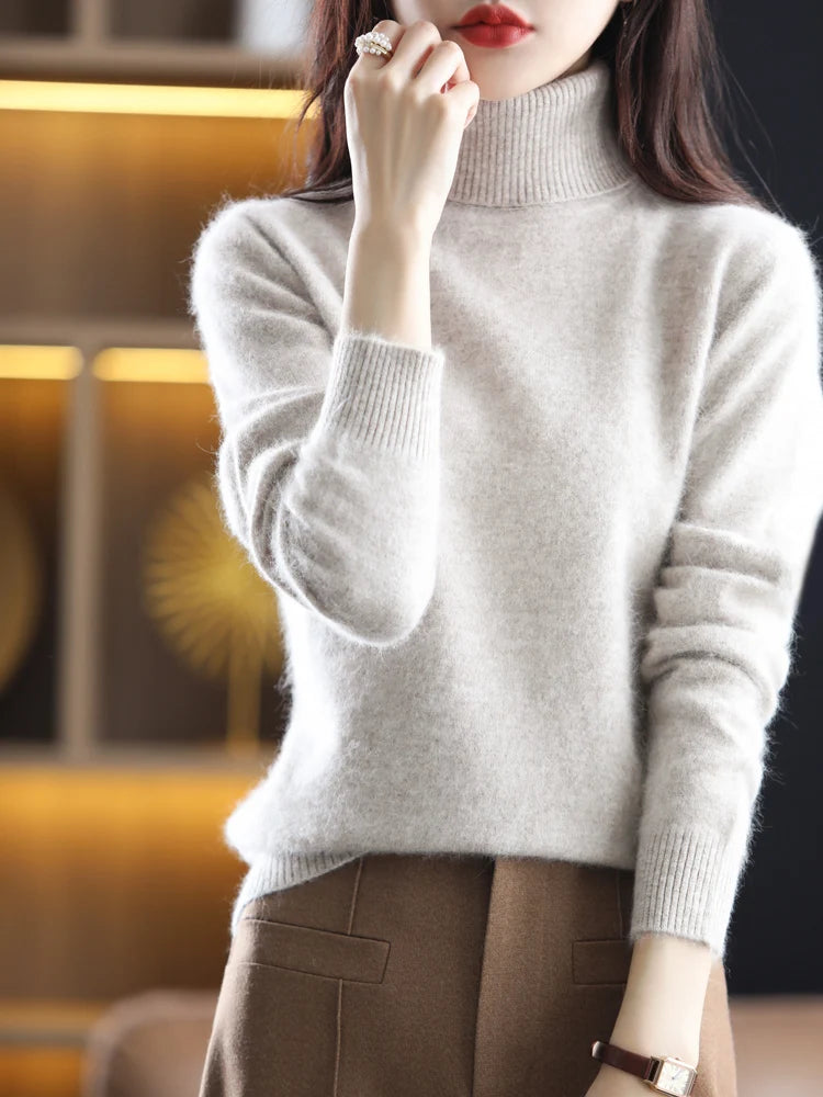 100% Mink Cashmere Turtleneck Sweater - Soft Slim Knit Pullover for Warm Elegant Autumn/Winter Style 16