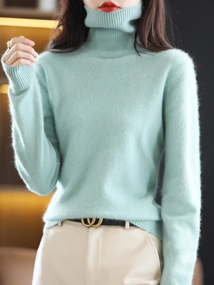 100% Mink Cashmere Turtleneck Sweater - Soft Slim Knit Pullover for Warm Elegant Autumn/Winter Style 17