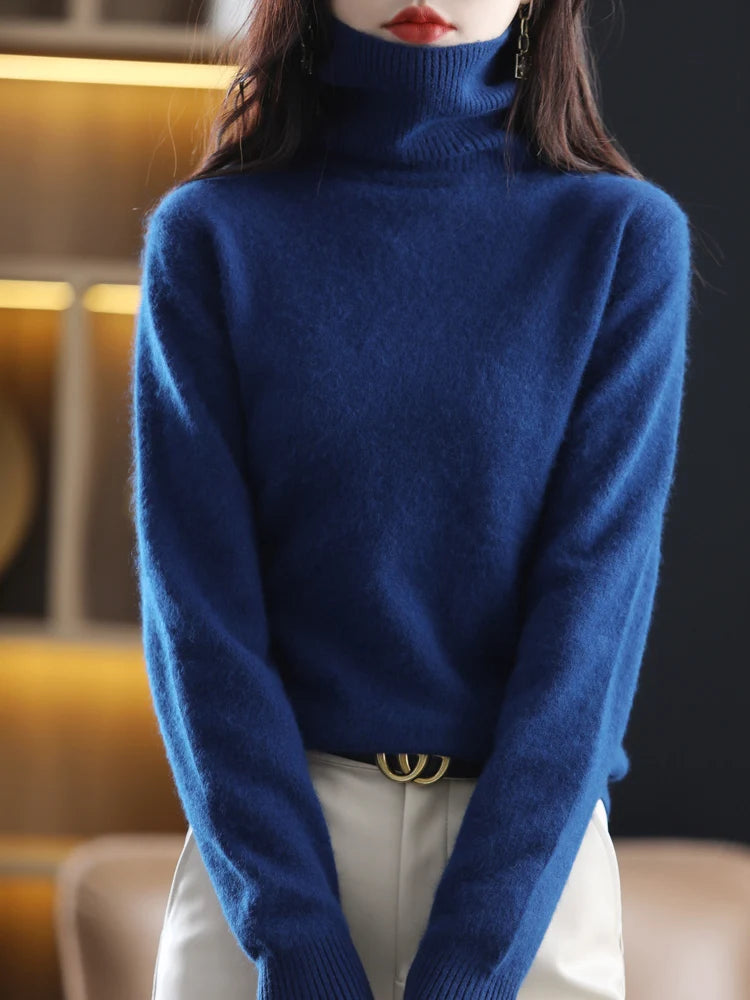 100% Mink Cashmere Turtleneck Sweater - Soft Slim Knit Pullover for Warm Elegant Autumn/Winter Style 18
