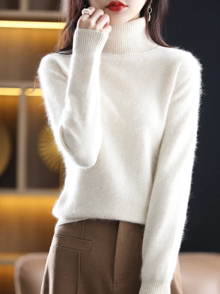100% Mink Cashmere Turtleneck Sweater - Soft Slim Knit Pullover for Warm Elegant Autumn/Winter Style 19