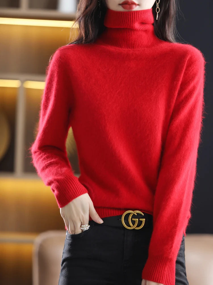 100% Mink Cashmere Turtleneck Sweater - Soft Slim Knit Pullover for Warm Elegant Autumn/Winter Style 21