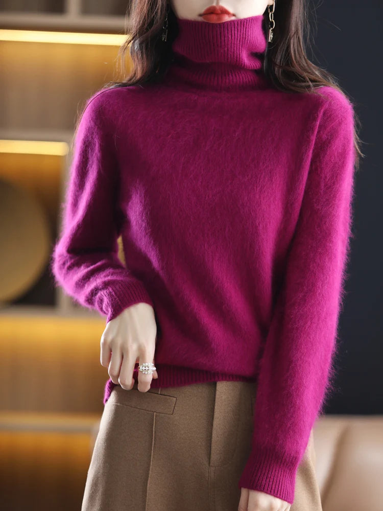 100% Mink Cashmere Turtleneck Sweater - Soft Slim Knit Pullover for Warm Elegant Autumn/Winter Style 8