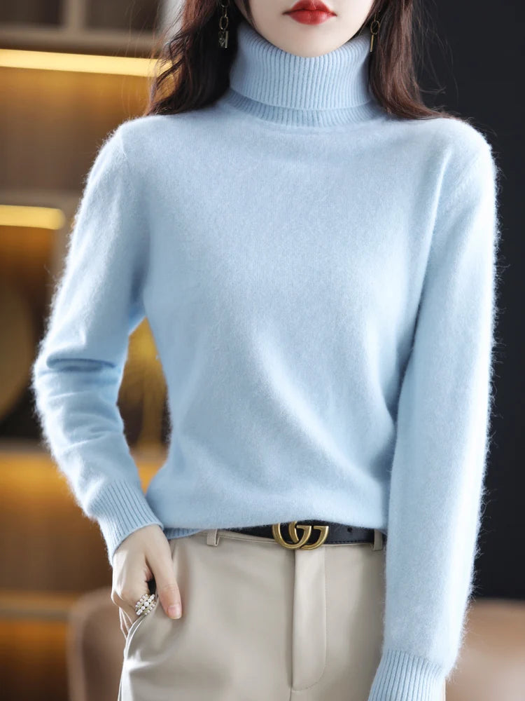 100% Mink Cashmere Turtleneck Sweater - Soft Slim Knit Pullover for Warm Elegant Autumn/Winter Style 9