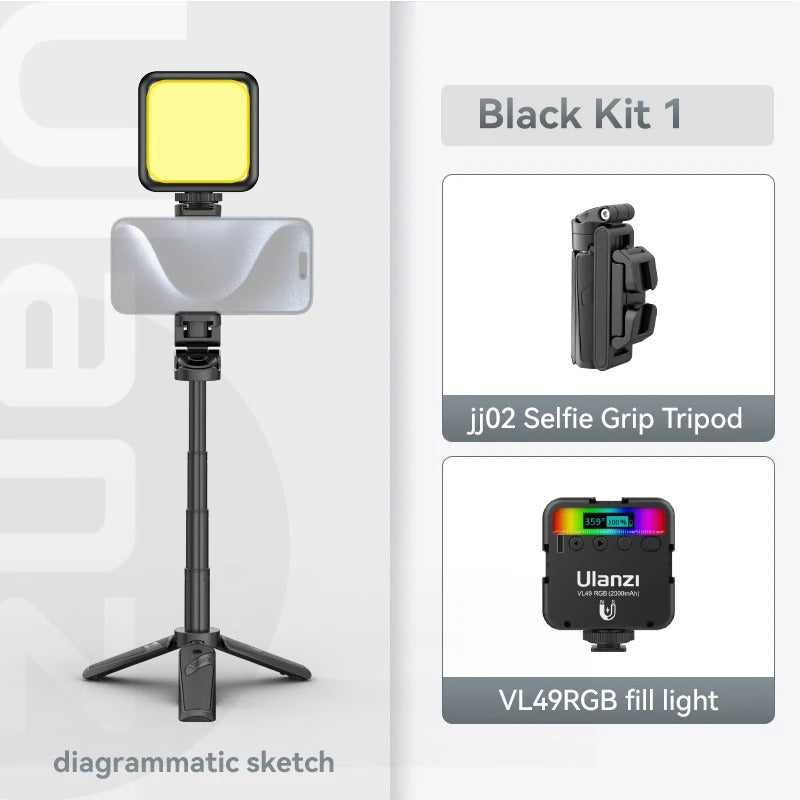 Bluetooth selfie tyč s tripodem – 4-sekční roztažitelná otočná rukojeť pro stabilní snímky