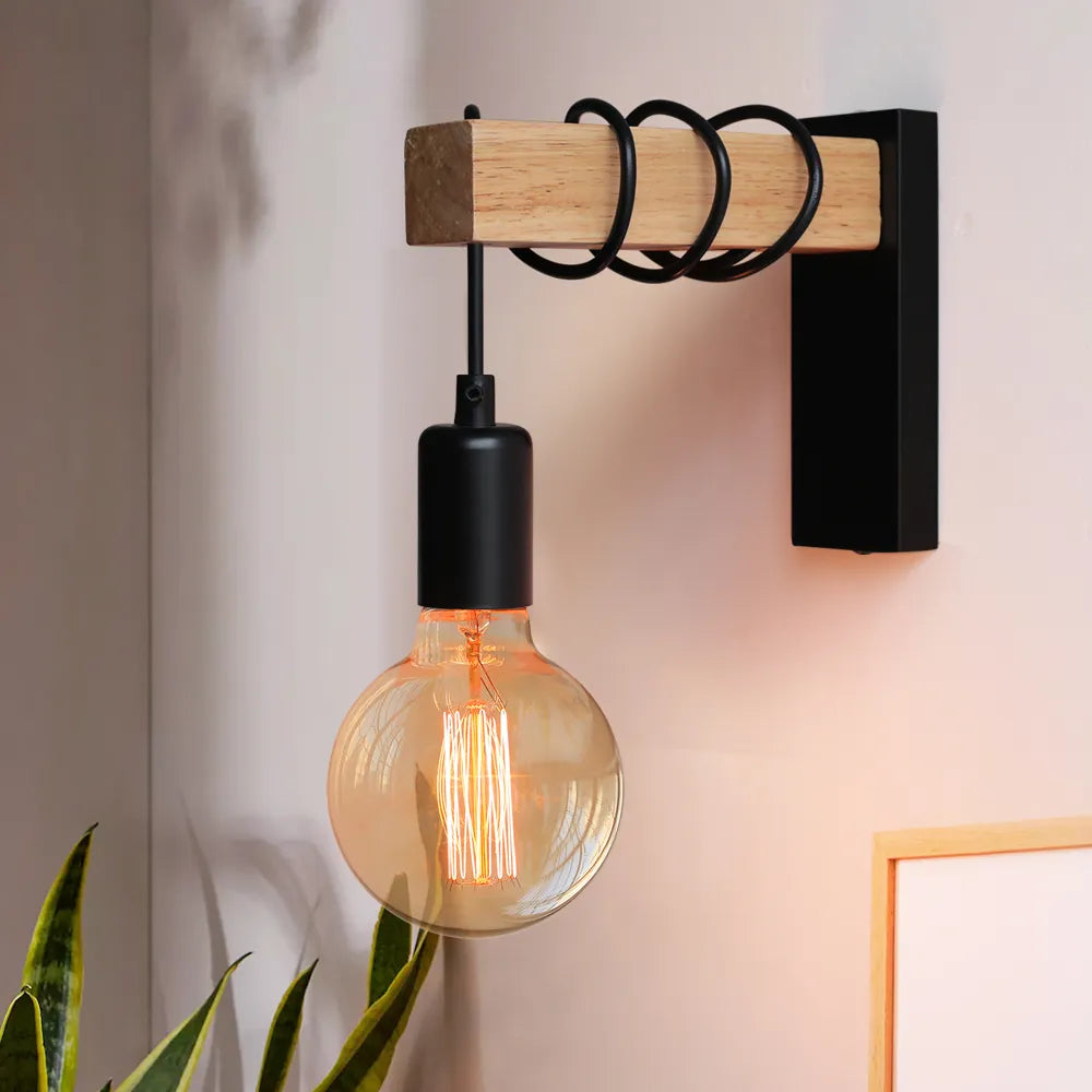 Ashborne ijzeren en houten wandlamp voor woonkamerdecoratie