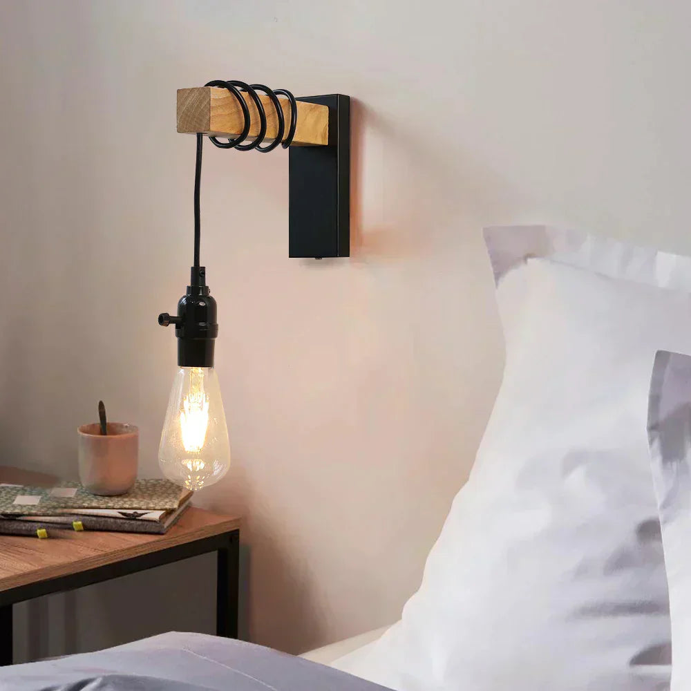 Ashborne ijzeren en houten wandlamp voor woonkamerdecoratie