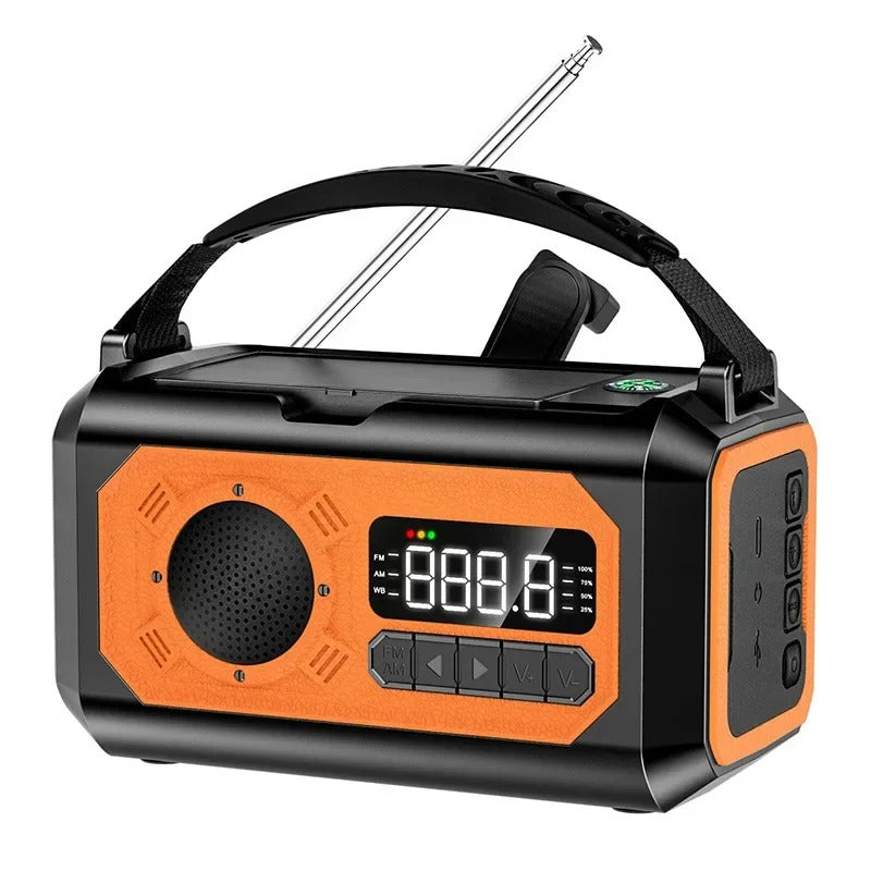 Nouzové rádio 12000mAh — solární a klikové, AM/FM/NOAA