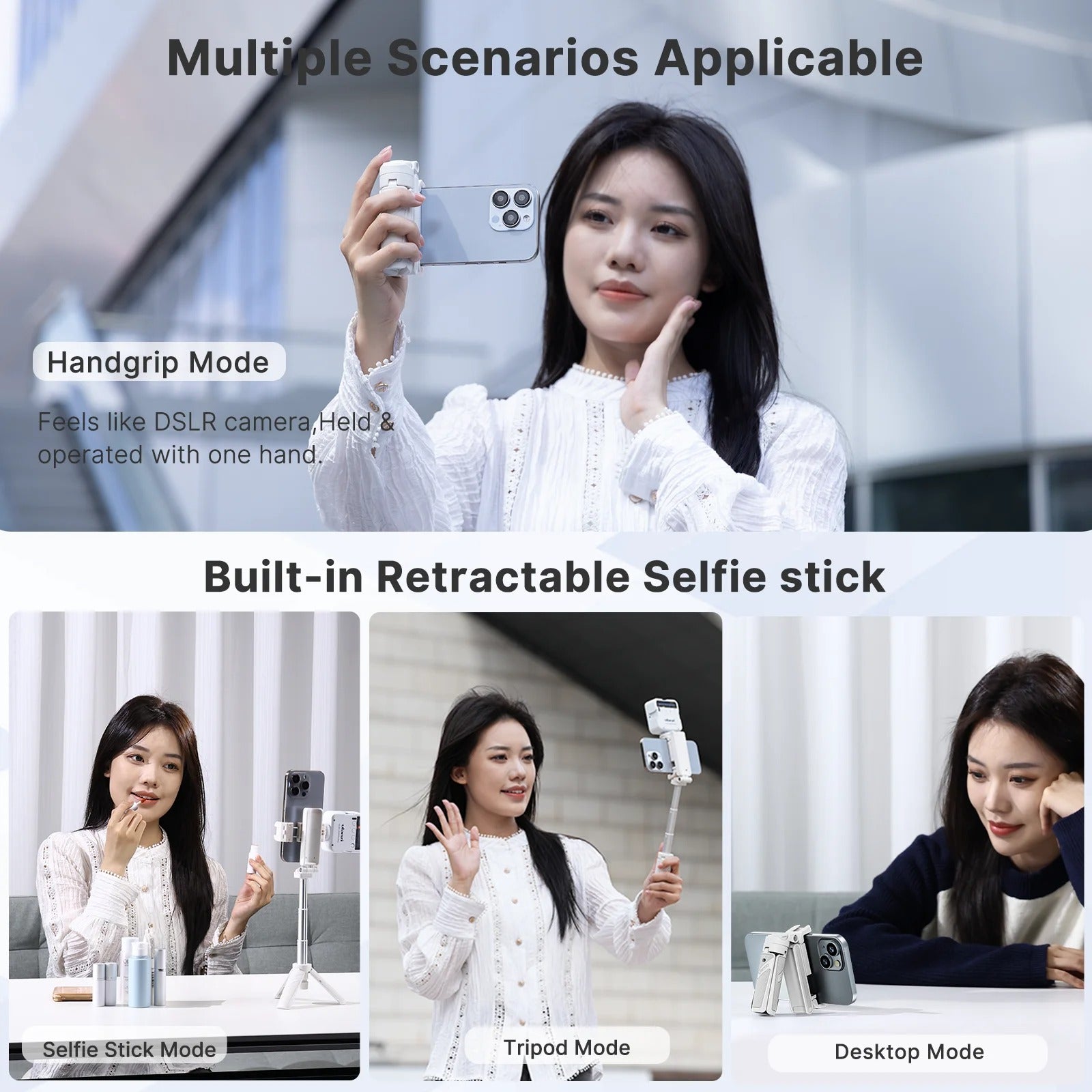 Bluetooth selfie tyč s tripodem – 4-sekční roztažitelná otočná rukojeť pro stabilní snímky