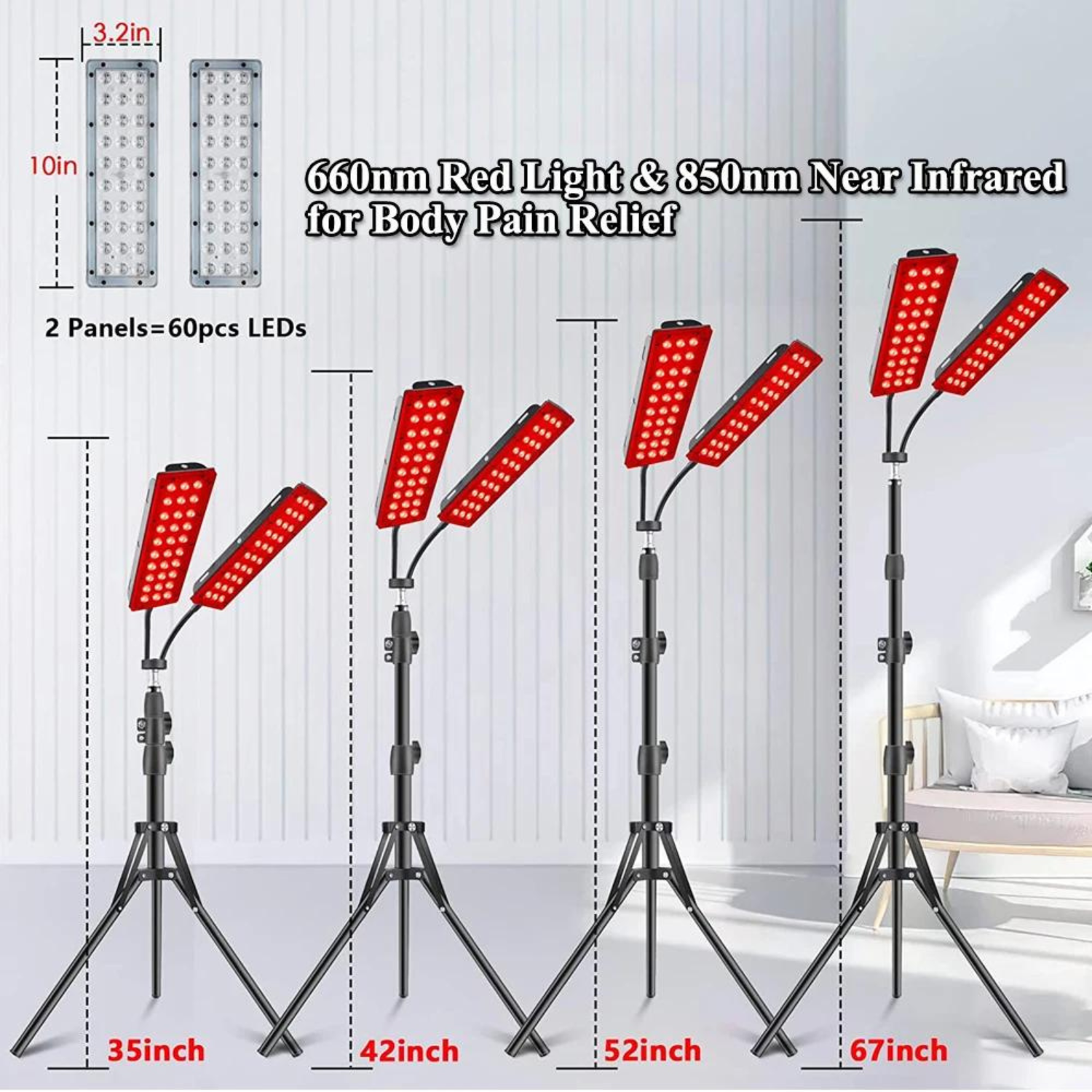 Red Light Therapy Lamp Strip Stand With 2 Heads