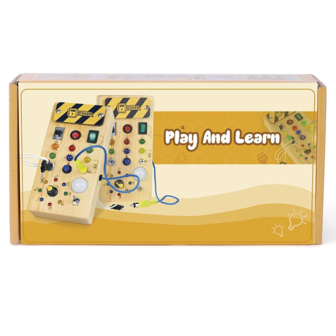 Montessori Wooden Activity Board with 8 LED Switches - Sensory Toys and Travel Toys for Babies and Toddlers from 1+ Years
