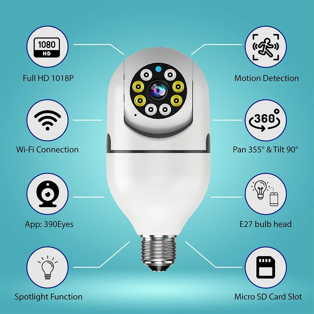 HD bezdrátová venkovní WiFi bezpečnostní kamera v žárovce s detekcí pohybu