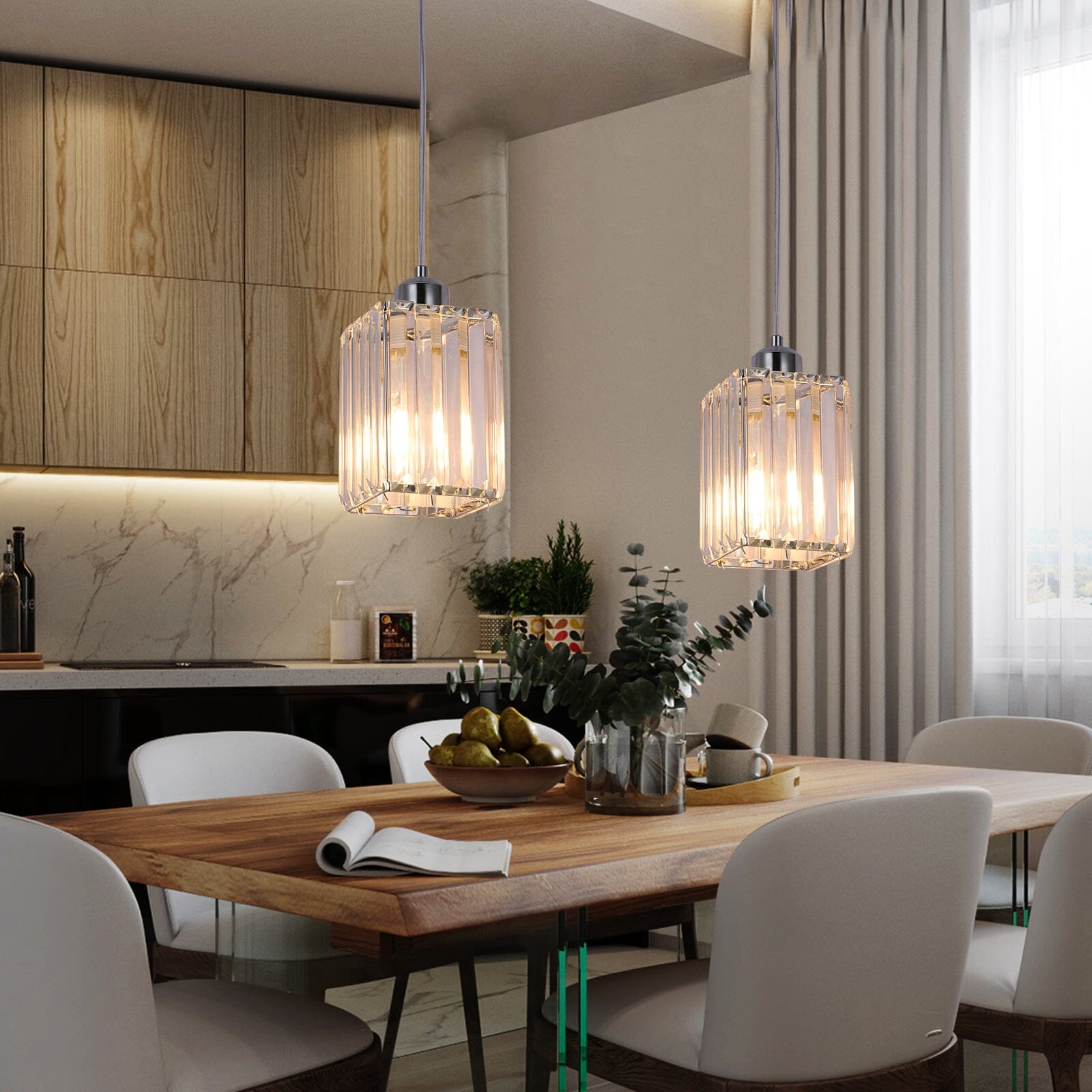 Liora Contemporary Crystal Glass Pendant Light For Living Rooms