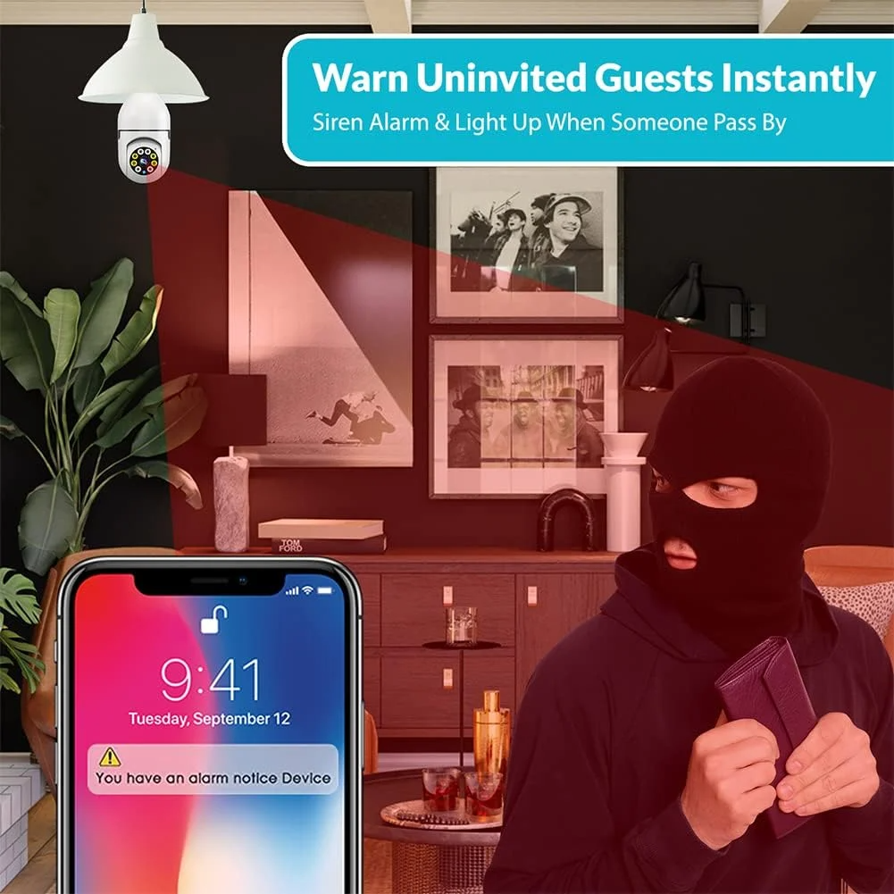 HD bezdrátová venkovní WiFi bezpečnostní kamera v žárovce s detekcí pohybu