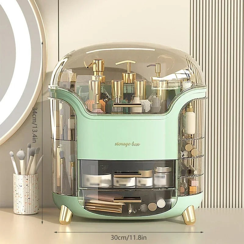 Průhledný stolní organizér na make-up – velkokapacitní prachotěsná krabička na šperky a kosmetiku