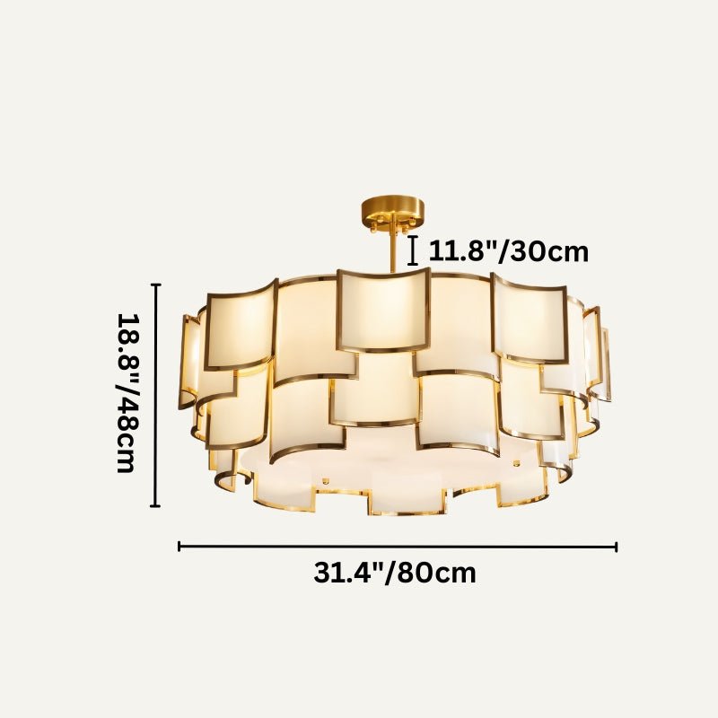 Elara Glass Chandelier With Frosted Glass Panels And Iron Frame