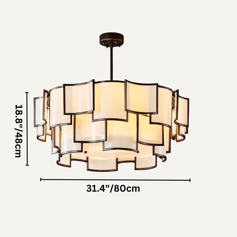 Elara Glass Chandelier With Frosted Glass Panels And Iron Frame