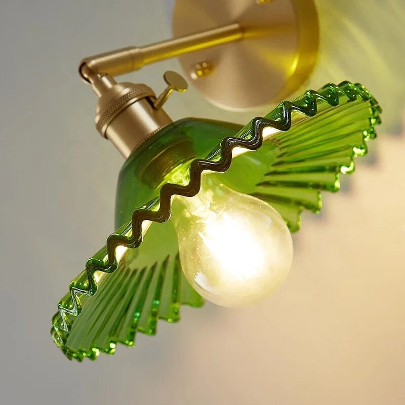 Aurelia Glass Wall Sconce With Green Stained Glass Shade And Brass Holder