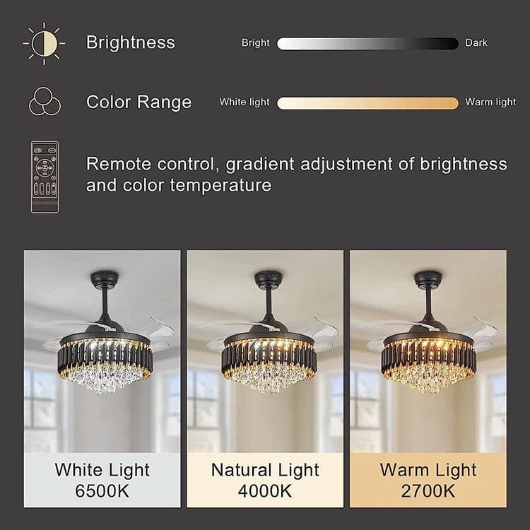 Aurelle Crystal Fandelier With Retractable Blades And Quiet DC Motor