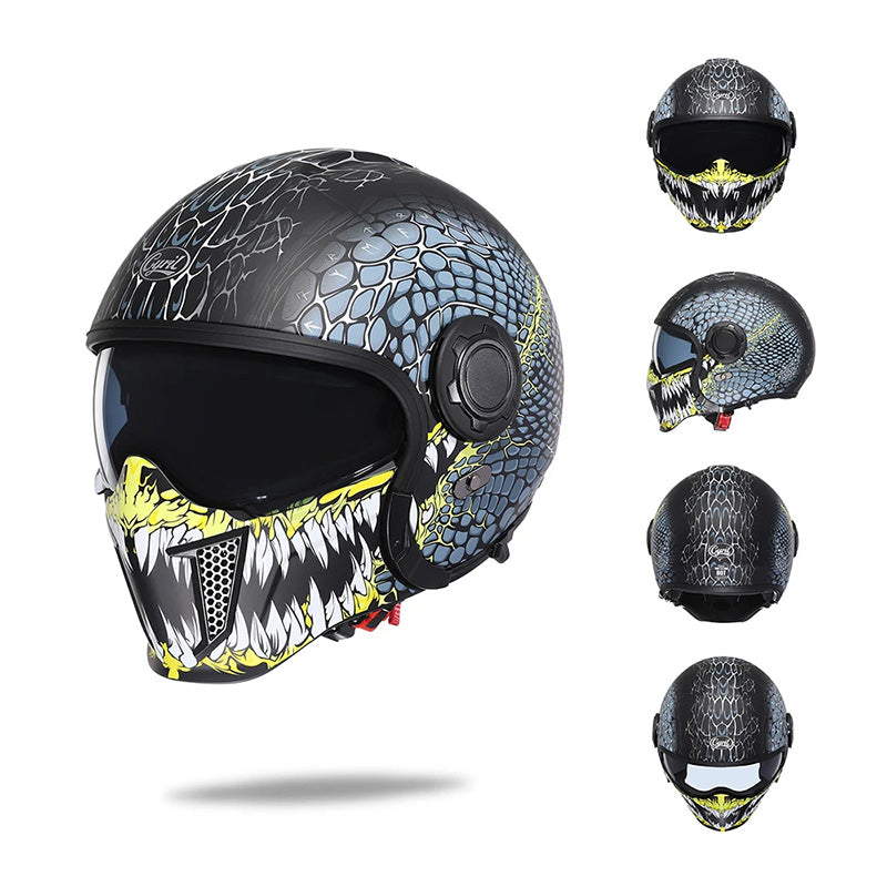 Vintage modulární helma s dvojitou čočkou - schváleno DOT a ECE